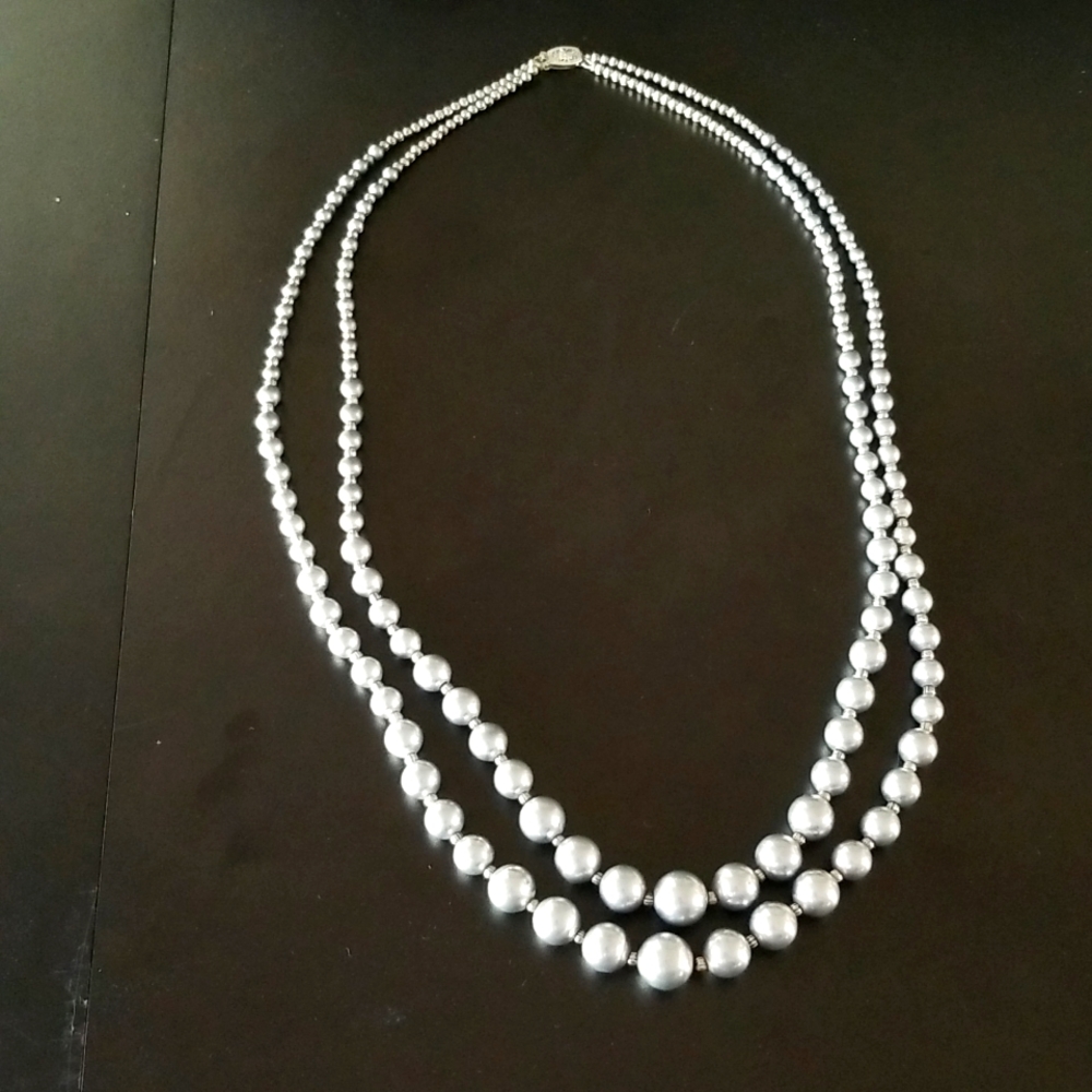 Vintage Silver Tone & Silver Plated Double Strand Necklace